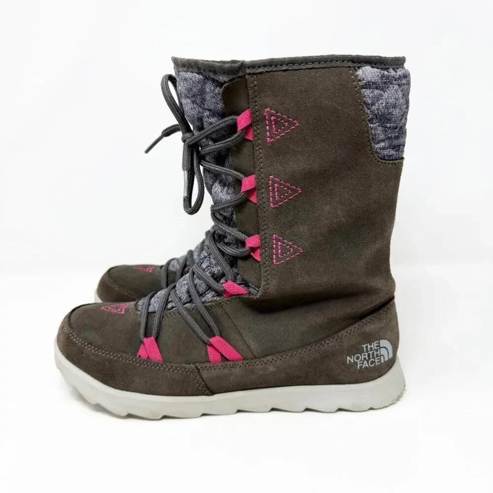 The North Face Gray/Pink Insulated Snow Boots Women's 7 Lace Up Quilted Accents